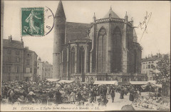 Carte postale, Epinal, L'Eglise Saint-Maurice et le Marché