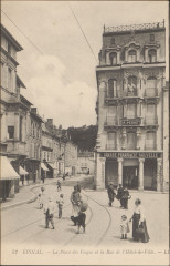 Carte postale, Epinal, La Place des Vosges et la Rue de l'Hôtel-de-Ville