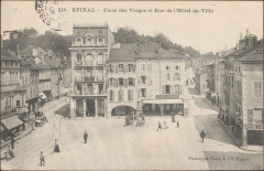 Carte postale, Epinal, Place des Vosges et Rue de l'Hôtel-de-Ville