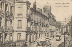 Carte postale, Epinal, Rue Thiers, Hôtel des Postes Télégraphes et Téléphones
