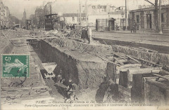 Carte postale ancienne Construction du Chemin de Fer Métropolitain - Ligne n°4  Porte Clignancourt - Porte d'Orléans - Avancement en Tranchée à l'extérieur de la Porte d'Orléans
                                                                     à Paris 14e
                                