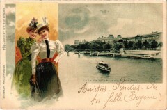 Paris 1e le Louvre et la Seine Litho à Paris 1er
