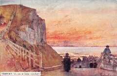 Treport Un Coin De Falaise Couchant Cpa Illustrateur