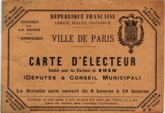 Paris Carte d'Electeur 1919