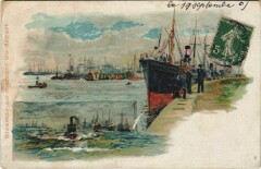 Steamer au Moment du Depart - Litho Ships