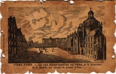 Carte postale ancienne La rue Saint-Antoine en 1655, et la forteresse de la Bastille qui servait de prison d'Etat
                                                                     à Paris 4e
                                