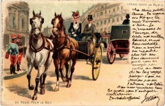 Carte postale ancienne Paris dans la Rue en route pour le bois
                                