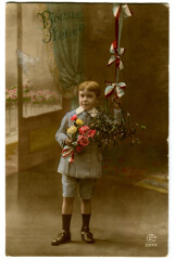 Fantaisie Bonne Année Garçonnet et Fleurs postcard fantasy