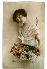 Fantaisie Bonne Année Fillette et Fleurs postcard fantasy