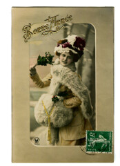 Fantaisie Bonne Année Femme et Houx Postcard Fantasy