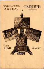 Paris Descnete du l'Etage de la Tour Eiffel 1923 bycicle