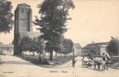 Torfou - L'Eglise - Attelage - Machine Agricole - cliché rare à Torfou