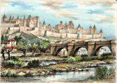 Carcassonne La Cite vue de l'Aude France à Carcassonne