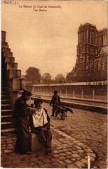 Carte postale ancienne Paris Petits Metiers Le Barbier du Quai de Montebello
                                                                     à Paris 5e
                                