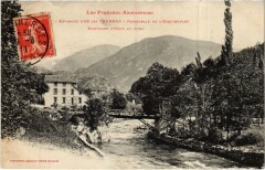 Passerelle de l'Esquiroulet,Montagne d'Orlu au fond France