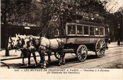 Paris Moyens de tranport Omnibus a 3 horses Transport