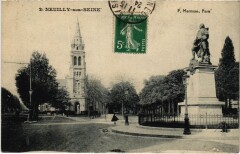 Carte postale ancienne Neuilly sur Seine Eglise Saint Pierre et Statue de Perronet
                                                                     à Neuilly-sur-Seine
                                