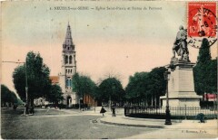 Carte postale ancienne Neuilly sur Seine Eglise Saint Pierre et Statue de Perronet
                                                                     à Neuilly-sur-Seine
                                