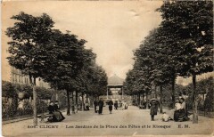 Carte postale ancienne Les Jardins de la Place des Fêtes et le Kiosque
                                                                     à Clichy
                                