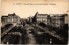 Carte postale ancienne Place des Fêtes et Avenue Léon-Gambetta - Panorama
                                                                     à Clichy
                                