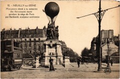 Carte postale ancienne Monument élevé à la mémoire des Aéronautes morts perdant le siège de Paris
                                                                     à Paris 17e
                                