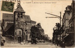 Carte postale ancienne Ancienne Eglise et Boulevard National
                                                                     à Clichy
                                