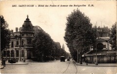 Carte postale ancienne Hôtel des Postes et Avenue des Batignolles
                                                                     à Saint-Ouen-sur-Seine
                                