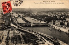 Carte postale ancienne Panorama de Paris -Vue sur la Seine et Passy prise en aval de la Tour Eiffel
                                                                     à Paris 7e
                                