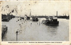 Carte postale ancienne Paris Inondé (janvier 1910) - Pontons des Bateaux Parisiens (Quai d'Auteuil)
                                                                     à Paris 16e
                                