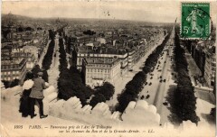 Panorama pris de l'Arc de Triomphe sur les Avenues du Bois et de la Grande-Armée à Paris 16e