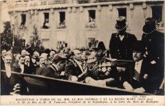 Carte postale ancienne Réception à Paris de Leurs Majestés le Roi George V et la Reine Mary (avril 1914) - Sa Majesté le Roi et Monsieur Raymond Poincaré, Président de la République, à la Gare du Bois de Boulogne
                                                                     à Paris 16e
                                