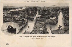 Carte postale ancienne Crue de la Seine - Vue prise de la Tour de l'Horloge de la gare de Lyon - le 29 Janvier 1910
                                                                     à Paris 12e
                                