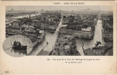 Carte postale ancienne Crue de la Seine - Vue prise de la Tour de l'Horloge de la gare de Lyon - le 29 Janvier 1910
                                                                     à Paris 12e
                                