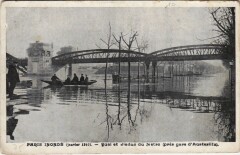 Carte postale ancienne Paris inondé (janvier 1910) - Quai et Viaduc du Métro (près gare d'Austerlitz)
                                                                     à Paris 13e
                                