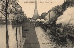 Inondations 1910 Paris Ligne des Invalides Locomotive