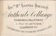 Clermont-Ferrand Fourrures et Pelleteries Small Advertising Card -
																					63000 Clermont-Ferrand
																			