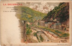 La Bourboule-Quais de la Dordogne et place du Jet d'Eau Litho à La Bourboule