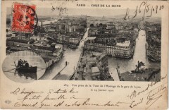Carte postale ancienne Crue de la Seine - Vue prise de la Tour de l'Horloge de la gare de Lyon - le 29 Janvier 1910
                                                                     à Paris 12e
                                