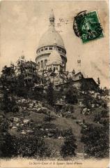 Carte postale ancienne Le Sacré-Coeur et le Square Saint-Pierre
                                                                     à Paris 18e
                                