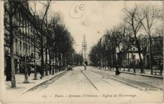 Carte postale ancienne Avenue d'Orléans - Eglise de Montrouge
                                                                     à Paris 14e
                                