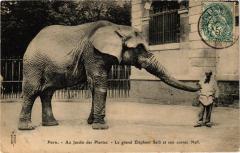 Paris 5e Au Jardin des Plantes grand Eléphant Saib son cornac à Paris 5e