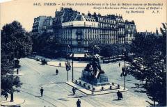Carte postale ancienne La Place Denfert-Rochereau et le Lion de Belfort
                                                                     à Paris 14e
                                