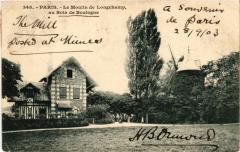 Carte postale ancienne Le Moulin de Longchamp, au Bois de Boulogne
                                                                     à Paris 16e
                                