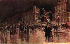 Carte postale ancienne Le Moulin-Rouge, le soir
                                                                     à Paris 9e
                                