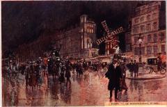 Carte postale ancienne Le Moulin-Rouge, le soir
                                                                     à Paris 9e
                                