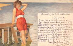 Trouville Sur Mer - Cpa Illustrateur - Femme En Maillot De Bain -
																					14360 Trouville-sur-Mer
																			