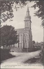 Saint Mars  d'Egrenne - L église , vue de la route de Passais à Saint-Mars-d'Égrenne