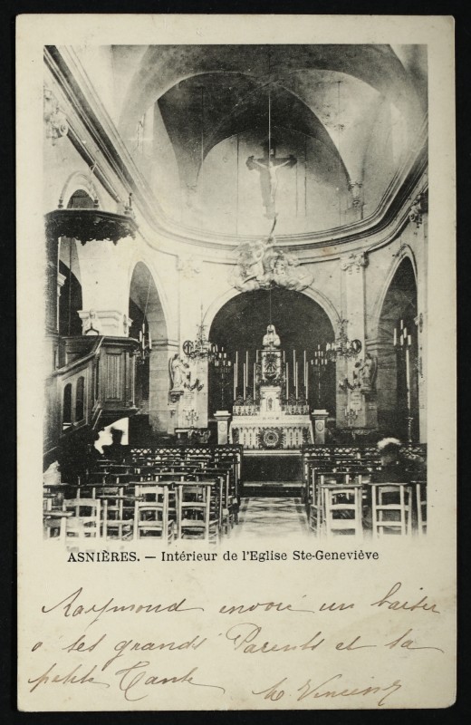 Carte postale ancienne Intérieur de l'Eglise Sainte-Geneviève à Asnières-sur-Seine