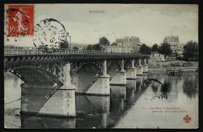 Carte postale ancienne Le Pont d'Asnières pris du Quai de Clichy à Clichy