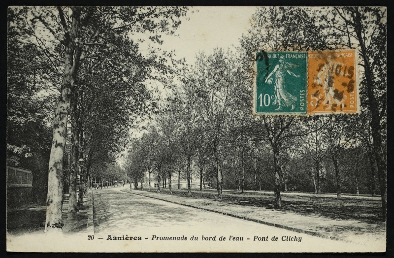 Carte postale ancienne Promenade du bord de l'eau - Pont de Clichy à Asnières-sur-Seine
